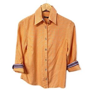 J. McLaughlin preppy gingham print button down with ribbon cuff detail #J52